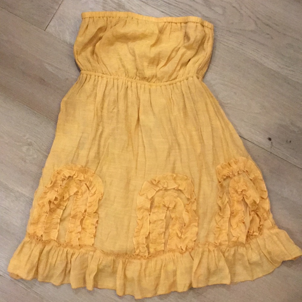 Strapless gold dress